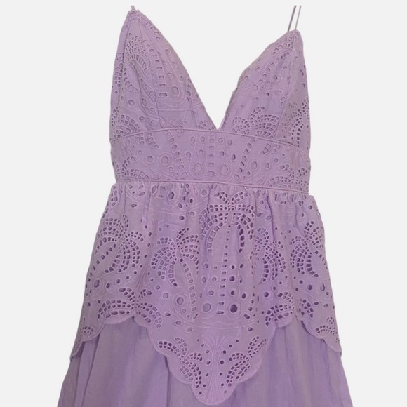 NWT Farm Rio Maxi Dress Lilac Purple M Eyelet Palm Tree MSRP $298 Boho Cottage - Picture 3 of 10